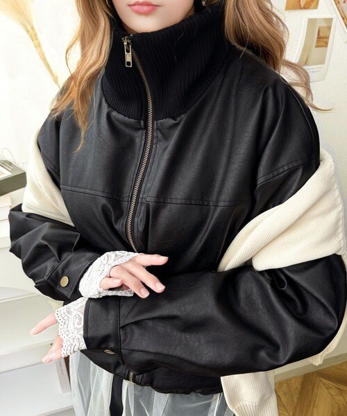 クラシカルエルフ（Classical Elf）/《Javaジャバコラボ》洗練された大人スタイル。ショート丈リブタートルフェイクレザージャケット