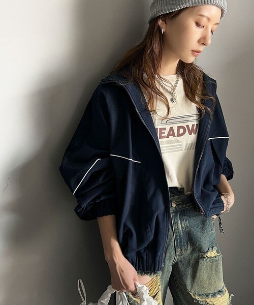 クラシカルエルフ（Classical Elf）/《JaVa ジャバコラボ》大人のスポーツMIX。綿100％配色パイピングスタンド衿ブルゾン