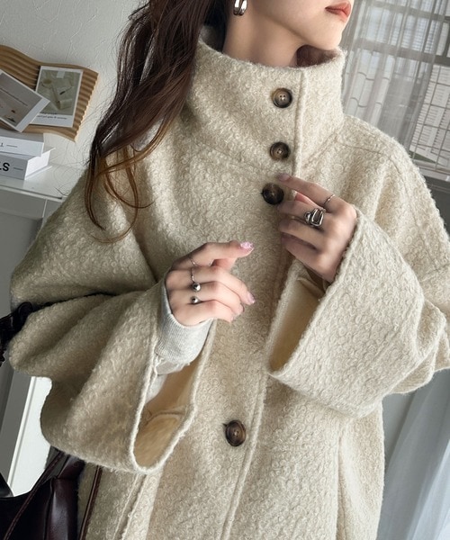 クラシカルエルフ（Classical Elf）/温かふんわりエレガント。ボア素材スタンドネックポンチョジャケットコート