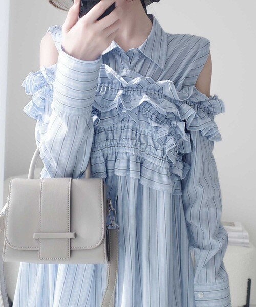 クラシカルエルフ（Classical Elf）/【mily bilet】袖取外しで着こなし自在！マルチウェイビスチェドッキングストライプシャツワンピ