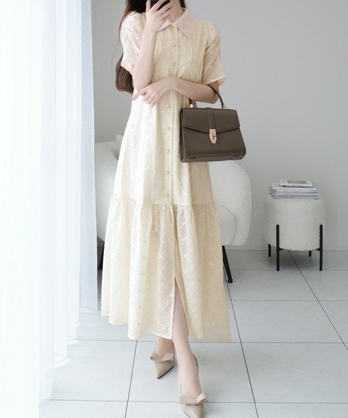 クラシカルエルフ（Classical Elf）/【mily bilet】おしゃれと高級感の絶妙なバランス。花刺繍ガーゼレトロシャツワンピース