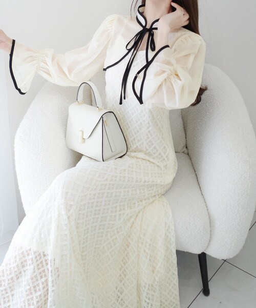 クラシカルエルフ（Classical Elf）/【mily bilet】パイピング配色シアーボレロセットアップ花柄レースキャミワンピ