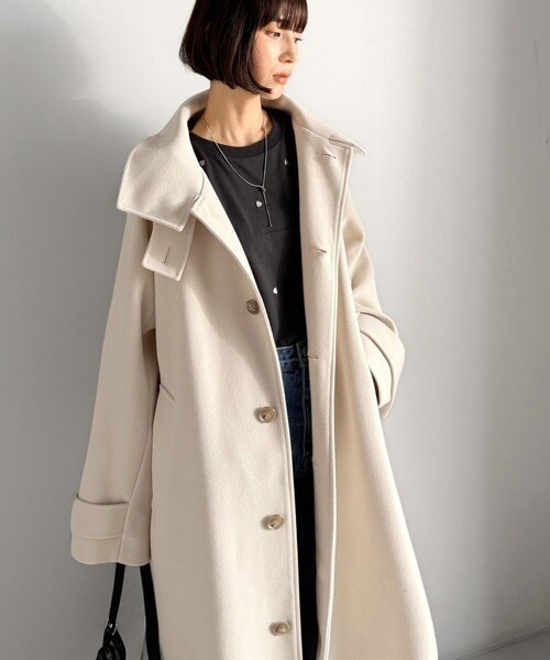 クラシカルエルフ（Classical Elf）/【2025AW新作】360度上品魅せ。衿2way比翼スタンドウール調ステンカラーコート（ロング丈）