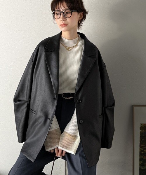 クラシカルエルフ（Classical Elf）/【Classical Evon】レザー風加工スエード袖タックテーラードジャケット（オーバーサイズ）