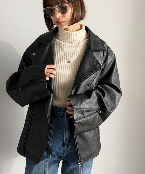 クラシカルエルフ（Classical Elf）/秋冬新作《JaVaジャバコラボ》甘さ控えめ、無敵の女っぽさ。フェイクレザーダブルライダースジャケ…