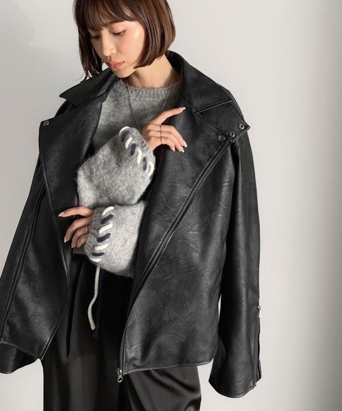 クラシカルエルフ（Classical Elf）/秋冬新作《JaVaジャバコラボ》甘さ控えめ、無敵の女っぽさ。フェイクレザーダブルライダースジャケ…