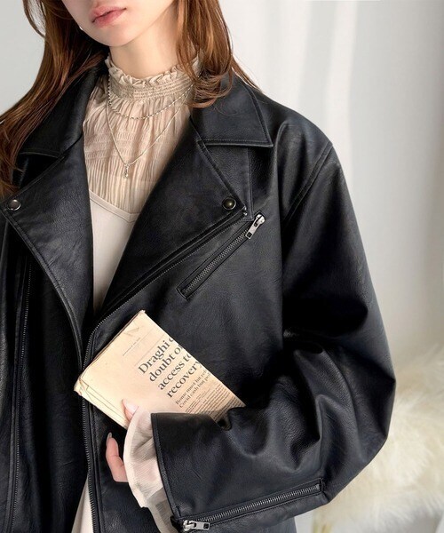 クラシカルエルフ（Classical Elf）/秋冬新作《JaVaジャバコラボ》甘さ控えめ、無敵の女っぽさ。フェイクレザーダブルライダースジャケ…