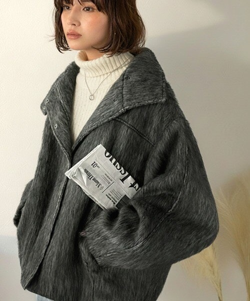 クラシカルエルフ（Classical Elf）/【25AW新作】暖かさとおしゃれを両立♪ミックスシャギースタンドカラー比翼ミドルコート