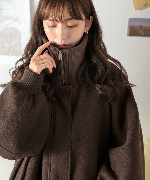 クラシカルエルフ（Classical Elf）/《JaVaジャバコラボ》デイリーに輝く一着！ 襟リブニットメルトン比翼ブルゾン オーバーサイズ