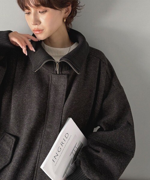 クラシカルエルフ（Classical Elf）/《JaVaジャバコラボ》デイリーに輝く一着！ 襟リブニットメルトン比翼ブルゾン オーバーサイズ