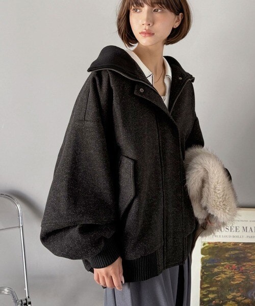 クラシカルエルフ（Classical Elf）/《JaVaジャバコラボ》デイリーに輝く一着！ 襟リブニットメルトン比翼ブルゾン オーバーサイズ