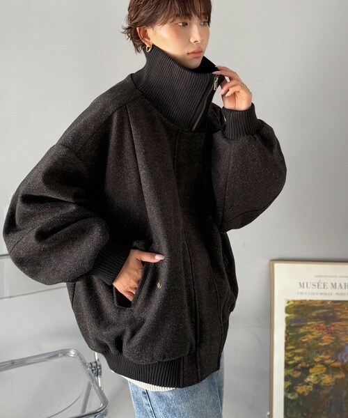 クラシカルエルフ（Classical Elf）/《JaVaジャバコラボ》デイリーに輝く一着！ 襟リブニットメルトン比翼ブルゾン オーバーサイズ