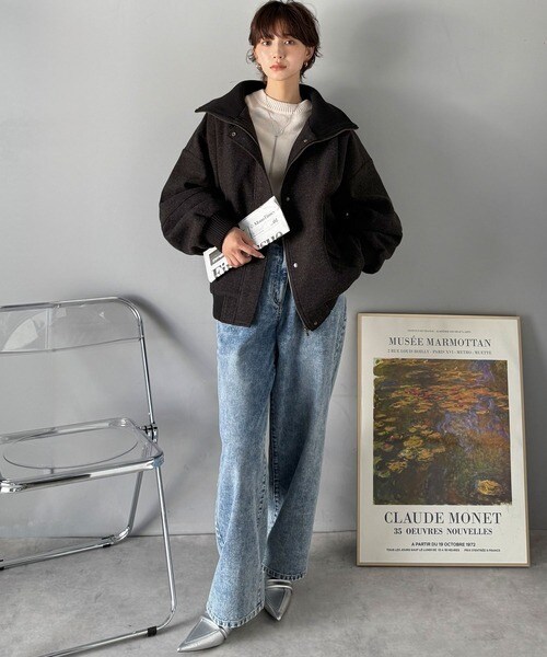 クラシカルエルフ（Classical Elf）/《JaVaジャバコラボ》デイリーに輝く一着！ 襟リブニットメルトン比翼ブルゾン オーバーサイズ