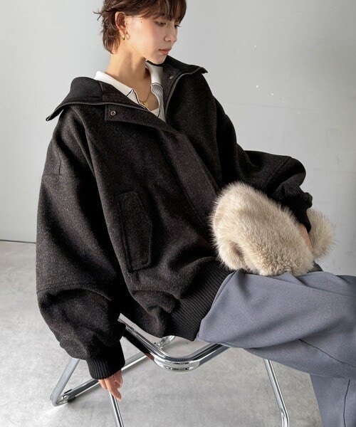 クラシカルエルフ（Classical Elf）/《JaVaジャバコラボ》デイリーに輝く一着！ 襟リブニットメルトン比翼ブルゾン オーバーサイズ