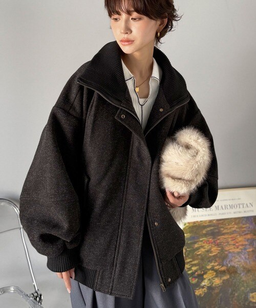 クラシカルエルフ（Classical Elf）/《JaVaジャバコラボ》デイリーに輝く一着！ 襟リブニットメルトン比翼ブルゾン オーバーサイズ