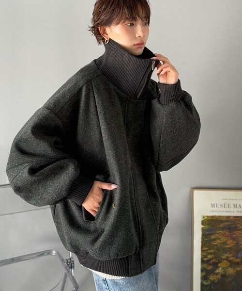 クラシカルエルフ（Classical Elf）/《JaVaジャバコラボ》デイリーに輝く一着！ 襟リブニットメルトン比翼ブルゾン オーバーサイズ