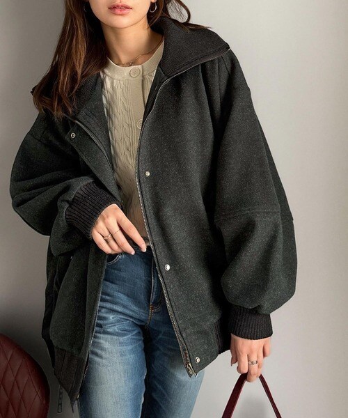 クラシカルエルフ（Classical Elf）/《JaVaジャバコラボ》デイリーに輝く一着！ 襟リブニットメルトン比翼ブルゾン オーバーサイズ