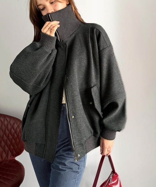 クラシカルエルフ（Classical Elf）/《JaVaジャバコラボ》デイリーに輝く一着！ 襟リブニットメルトン比翼ブルゾン オーバーサイズ