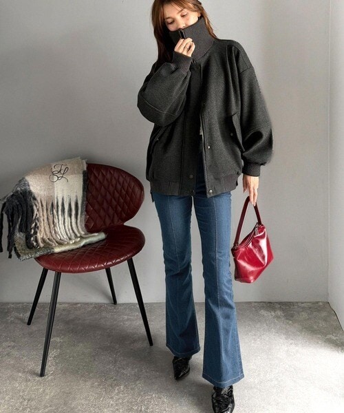 クラシカルエルフ（Classical Elf）/《JaVaジャバコラボ》デイリーに輝く一着！ 襟リブニットメルトン比翼ブルゾン オーバーサイズ