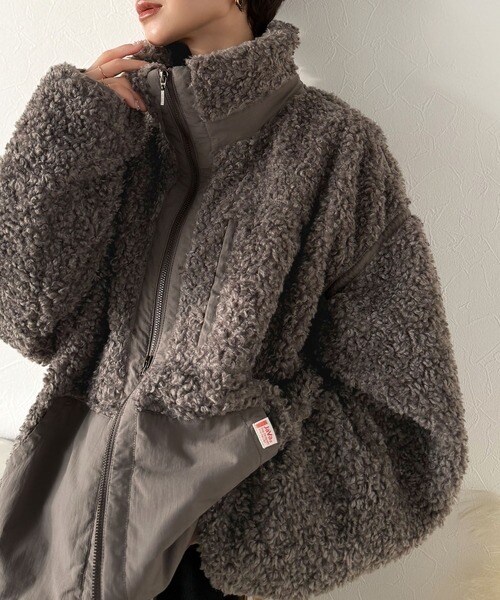 クラシカルエルフ（Classical Elf）/《JaVaジャバコラボ》ぬくぬく愛らしい◎プードルボア×ナイロン異素材切替フライトジャケット