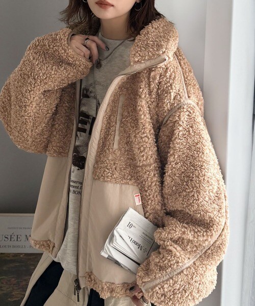 クラシカルエルフ（Classical Elf）/《JaVaジャバコラボ》ぬくぬく愛らしい◎プードルボア×ナイロン異素材切替フライトジャケット