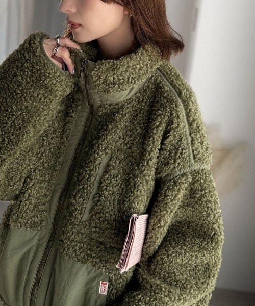 クラシカルエルフ（Classical Elf）/《JaVaジャバコラボ》ぬくぬく愛らしい◎プードルボア×ナイロン異素材切替フライトジャケット