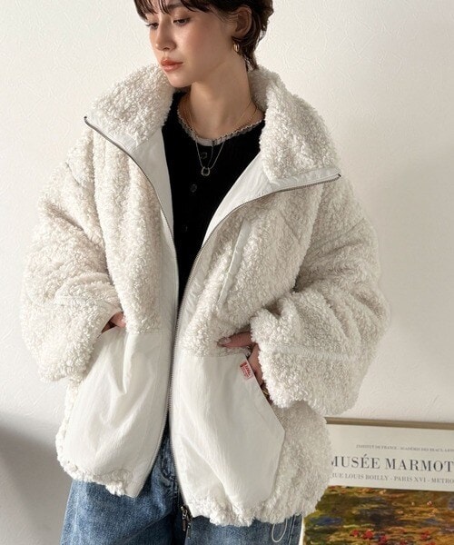 クラシカルエルフ（Classical Elf）/《JaVaジャバコラボ》ぬくぬく愛らしい◎プードルボア×ナイロン異素材切替フライトジャケット