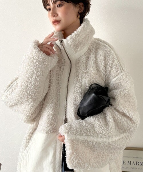 クラシカルエルフ（Classical Elf）/《JaVaジャバコラボ》ぬくぬく愛らしい◎プードルボア×ナイロン異素材切替フライトジャケット