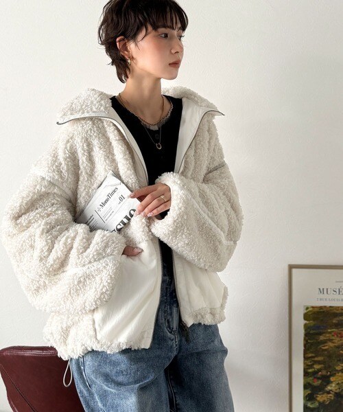 クラシカルエルフ（Classical Elf）/《JaVaジャバコラボ》ぬくぬく愛らしい◎プードルボア×ナイロン異素材切替フライトジャケット