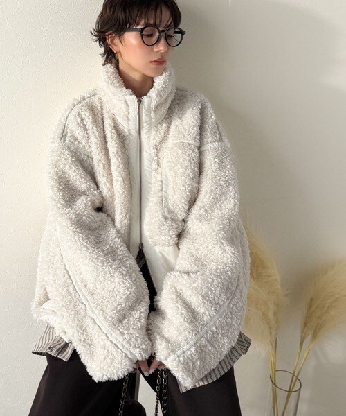 クラシカルエルフ（Classical Elf）/《JaVaジャバコラボ》ぬくぬく愛らしい◎プードルボア×ナイロン異素材切替フライトジャケット