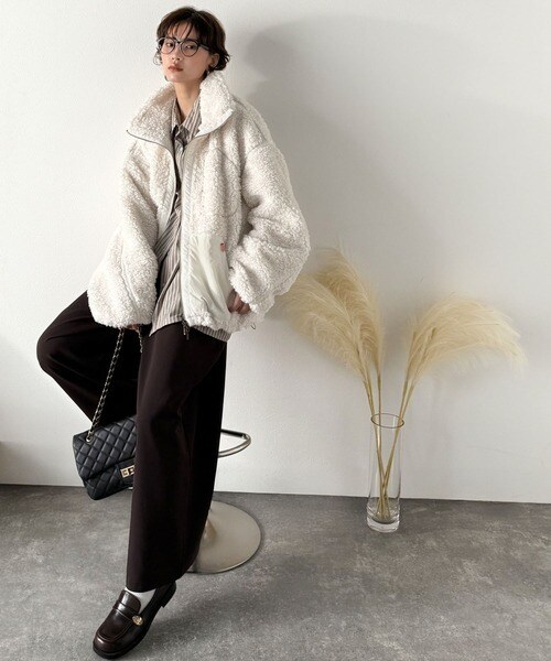 クラシカルエルフ（Classical Elf）/《JaVaジャバコラボ》ぬくぬく愛らしい◎プードルボア×ナイロン異素材切替フライトジャケット