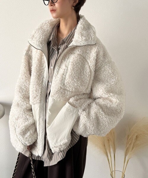 クラシカルエルフ（Classical Elf）/《JaVaジャバコラボ》ぬくぬく愛らしい◎プードルボア×ナイロン異素材切替フライトジャケット