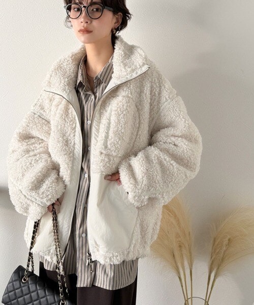 クラシカルエルフ（Classical Elf）/《JaVaジャバコラボ》ぬくぬく愛らしい◎プードルボア×ナイロン異素材切替フライトジャケット