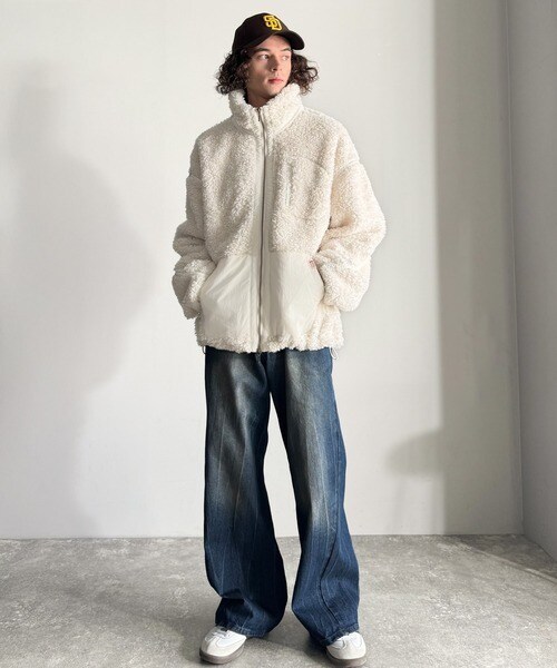 クラシカルエルフ（Classical Elf）/《JaVaジャバコラボ》ぬくぬく愛らしい◎プードルボア×ナイロン異素材切替フライトジャケット