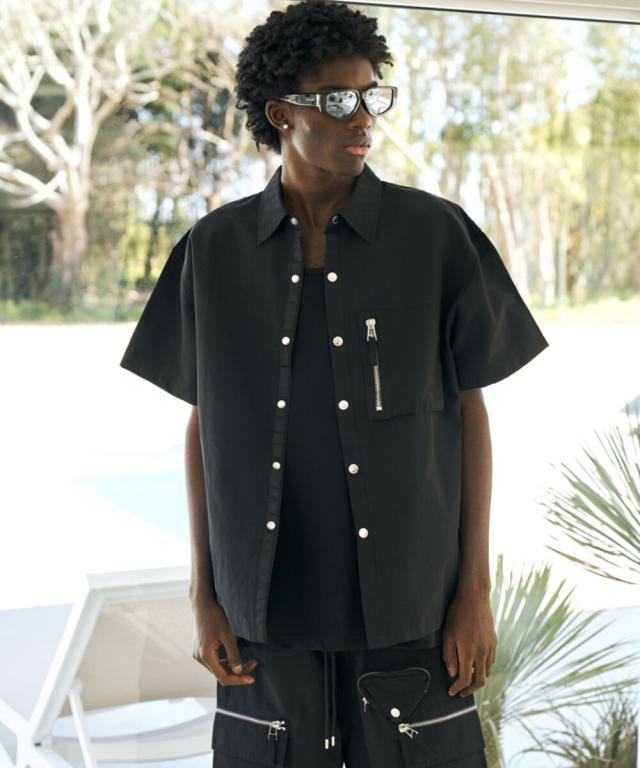 スタイライズ（STYLISE）/【MLVINCE】NYLON S/S SHIRTS / ブラック