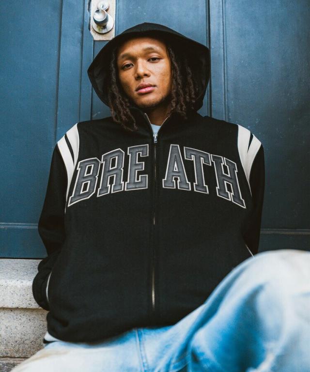 スタイライズ（STYLISE）/ARCH LOGO HOODED VERSITY JACKET / ブラック×ホワイト [BR25A_1