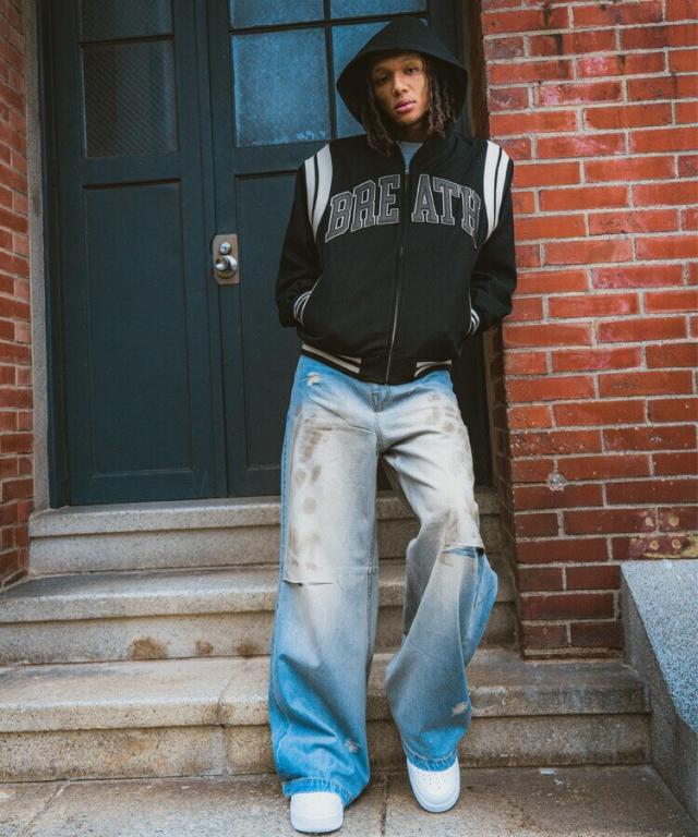 スタイライズ（STYLISE）/ARCH LOGO HOODED VERSITY JACKET / ブラック×ホワイト [BR25A_2