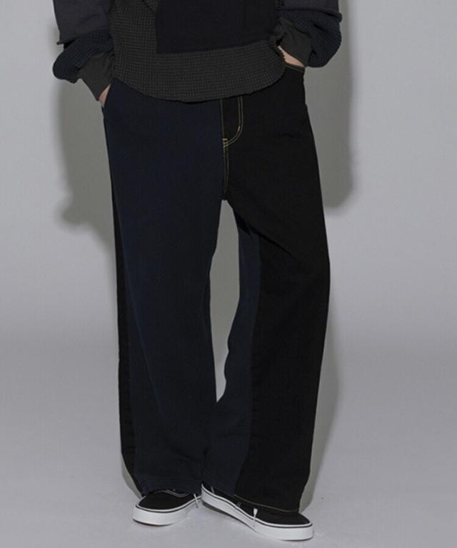 【NEW】スタイライズ（STYLISE）/DENIM MERGING SWEAT PANTS / ブラック×ネイビー [MYK−PT−08]｜詳細画像