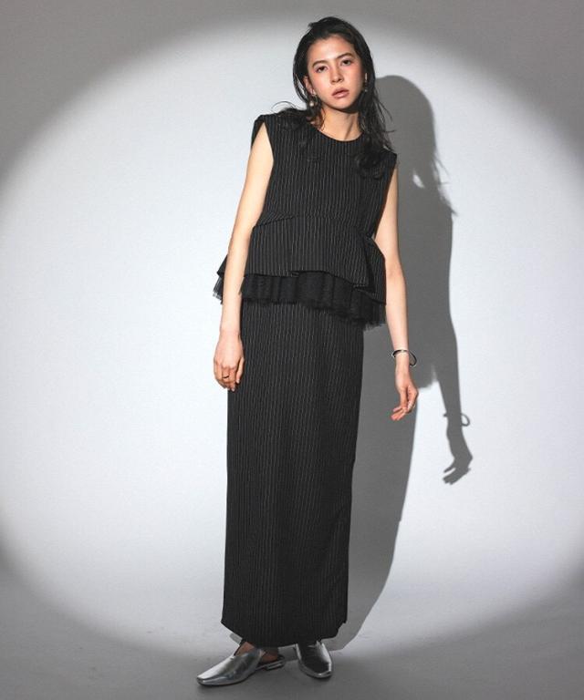 アンドレスド（ANDRESD）/【ANDRESD】pinstripe peplum setup dress