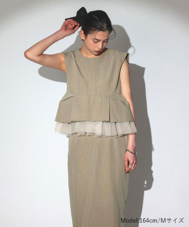 アンドレスド（ANDRESD）/【ANDRESD】pinstripe peplum setup dress