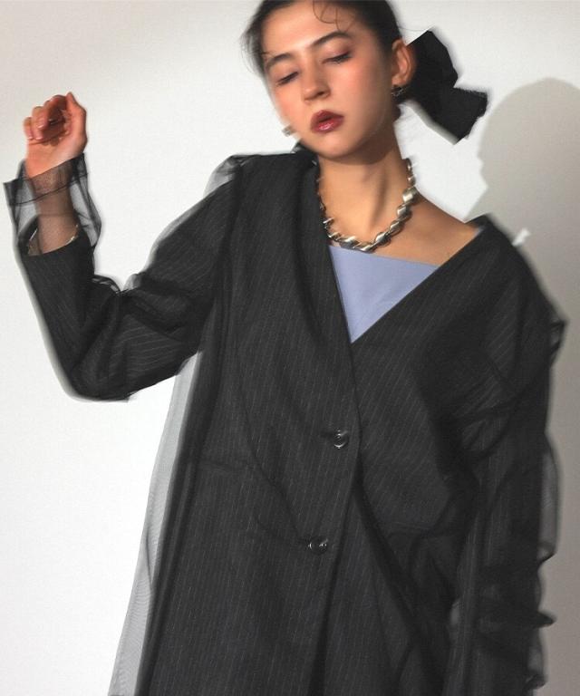 ジャケット・アウター ANDRESD stripe layered tulle jacket stripe layered tulle jacket | ANDRESD