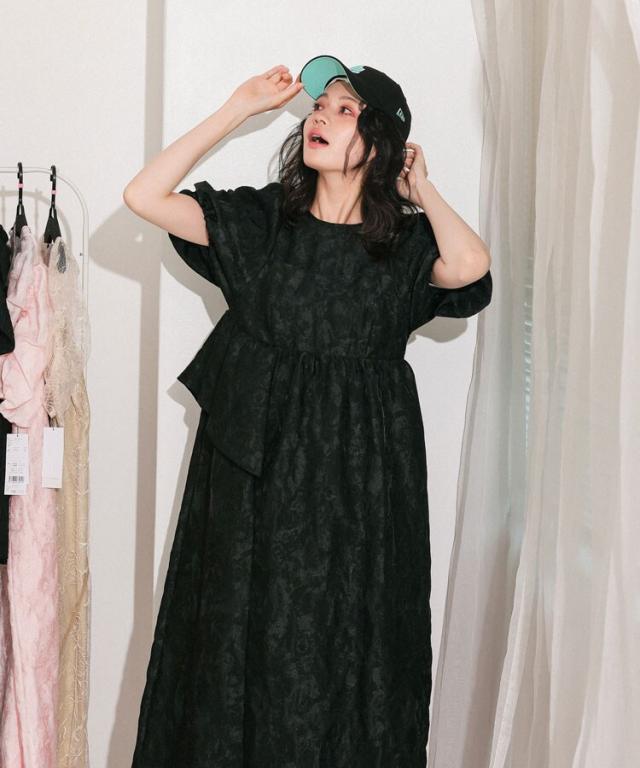 アンドレスド（ANDRESD）/【ANDRESD】bubble sleeve jacquard dress