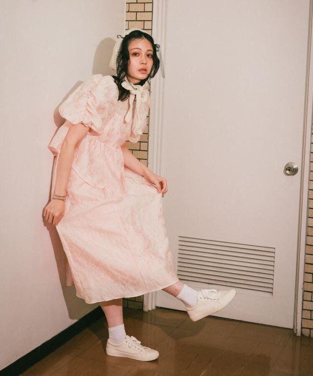 アンドレスド（ANDRESD）/【ANDRESD】bubble sleeve jacquard dress