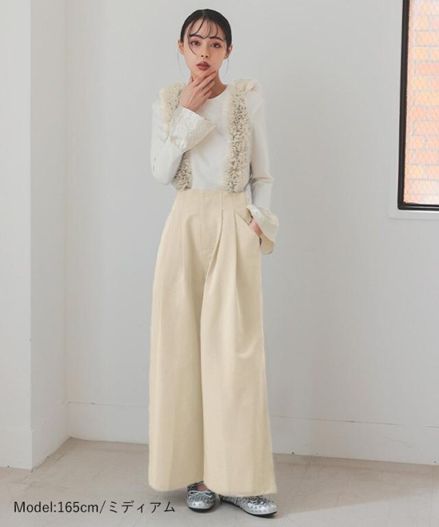 ドノバン（DONOBAN）/【Maki×Donobanコラボ】チュールフリルサスぺ付きハイウエストワイドパンツ