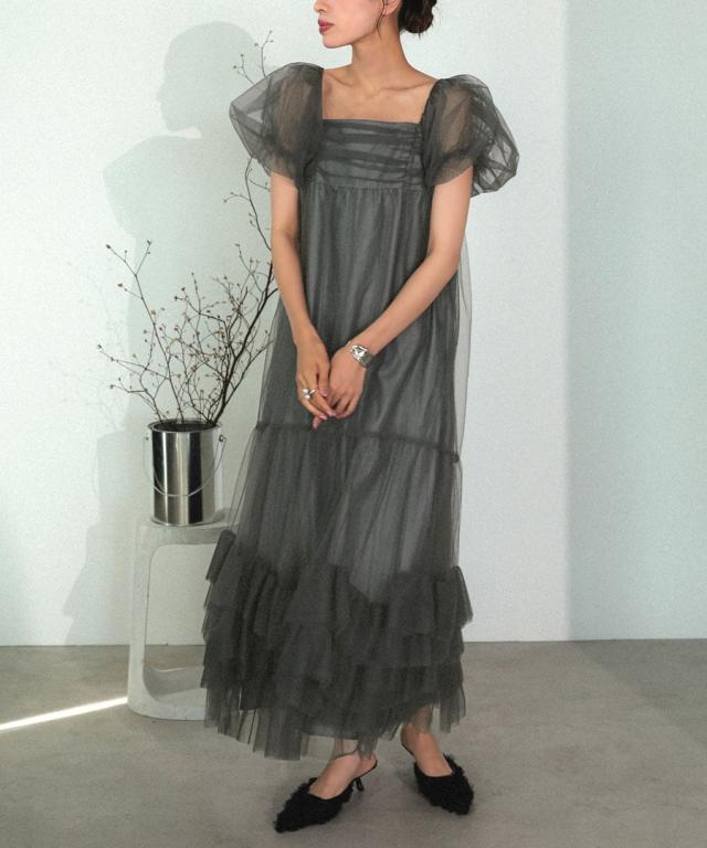 アンドレスド（ANDRESD）/【ANDRESD】volume tulle puff sleeve dress