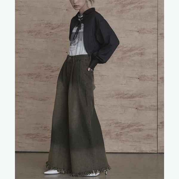 ミエット（miette）/裾フリンジオーバーダイデニムワイドパンツの通販は 5,601円