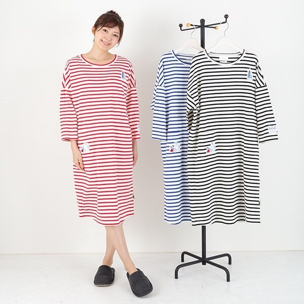 アムール（Amour）/天竺ボーダー（刺繍ワッペン） レディース プルオーバーワンピース