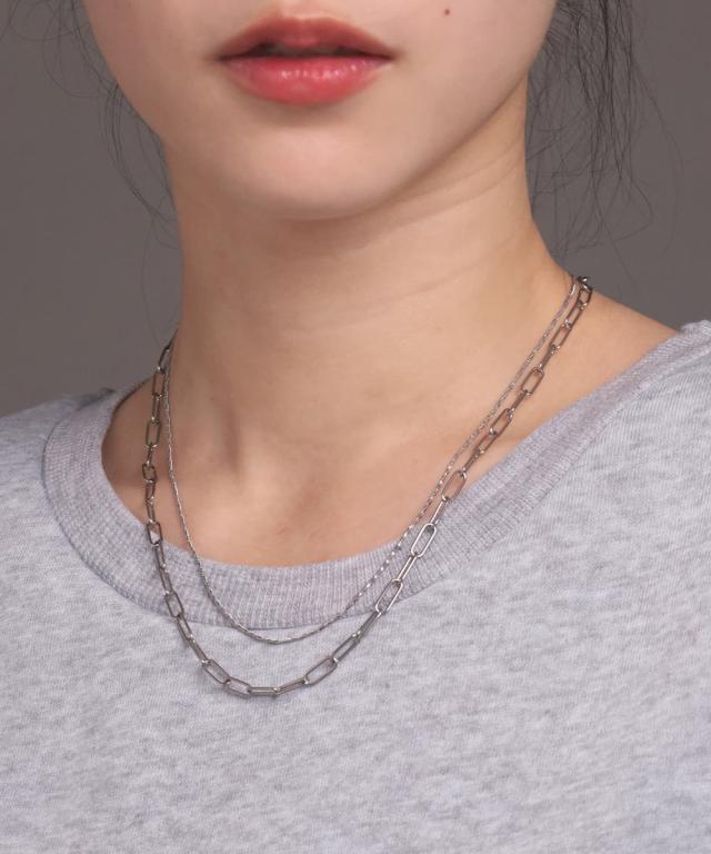 エルエイチエムイー（LHME）/LHME 2連チェーンネックレス/オーバル×スクリュー/シルバー/サージカルステンレス金属アレ対応の通販は 6,050円