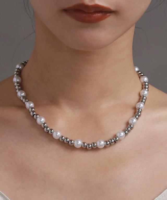 エルエイチエムイー（LHME）/LHME パールmixボールチェーンネックレス/ラージ/サージカルステンレス 金属アレルギー対応の通販は