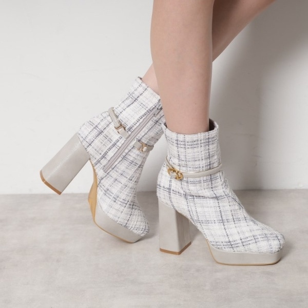 エスペランサ（ESPERANZA）/【EC先行販売】スクエアツイードショートブーツ